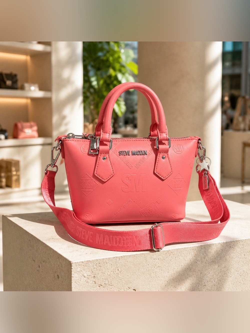 Steve Madden Coral Pink Mini Satchel with Removable Crossbody Strap